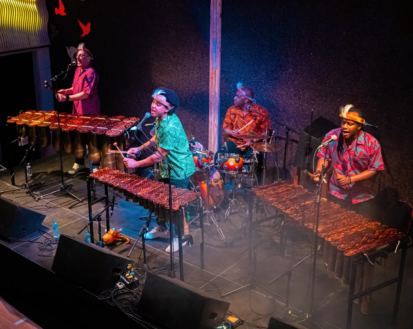 Otto and the Mutapa Calling on stage with three marimbas and a drum kit