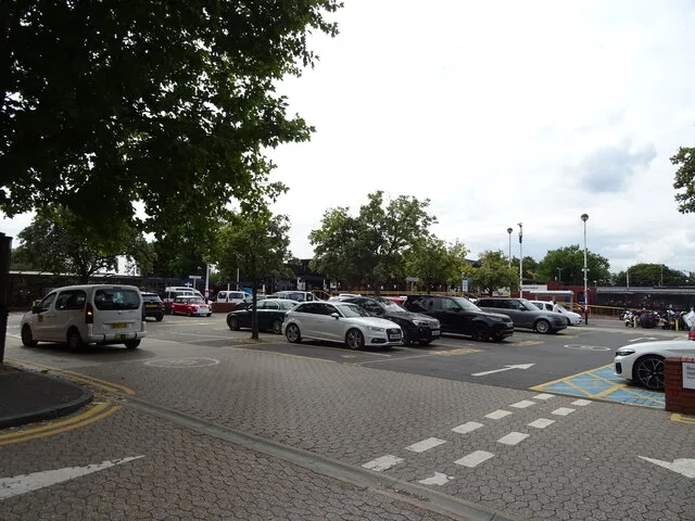 The existing station car park on Ashburnham Road, photographed in 2022. East West Rail's revised plan puts a six-storey car park on the east side of the station.