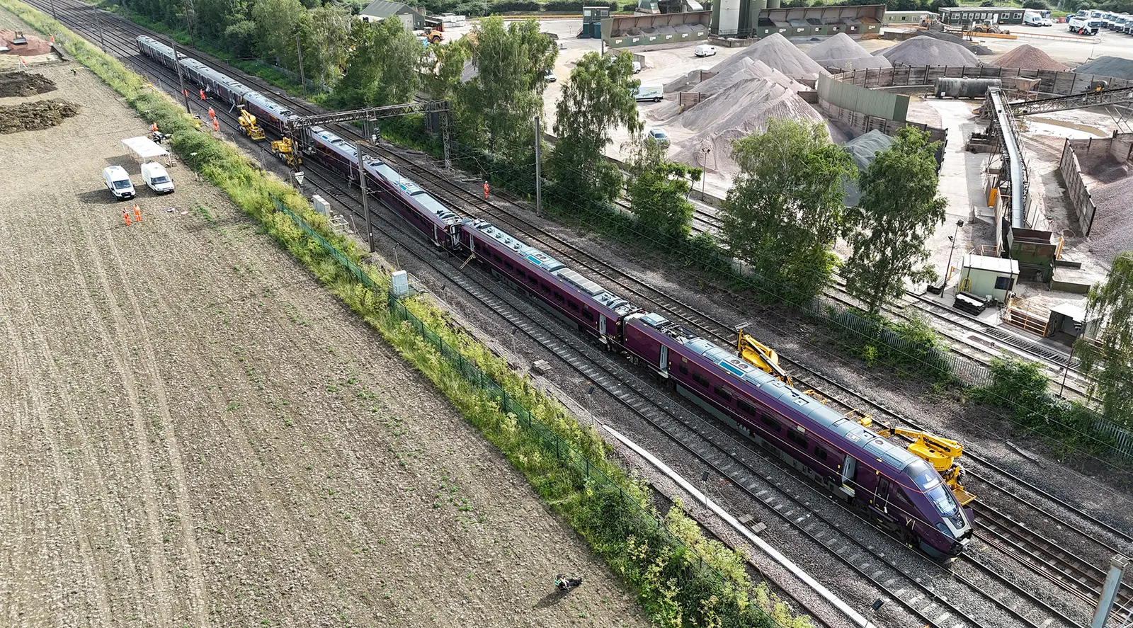 The two East Midlands Railway trains on the Midland Main Line near Elstow after the collision on 19 June. The picture does not show Dr Prior.